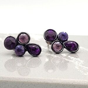 Shades of Purple Gemstones Cluster in Gunmetal Gray Metal Post Stud Earrings